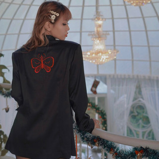 Áo Vest Blazer Nữ Công Sở, có đệm vai, dáng dài. Vải Kaki Satin Đen, thun dày cao cấp Hồng sen.