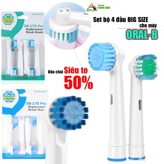 Cho máy Oral-B SB17A Pro, SB17s Pro Đầu to, bộ 4 đầu bàn chải đánh răng điện Big Size, Giá treo, Hộp Minh House