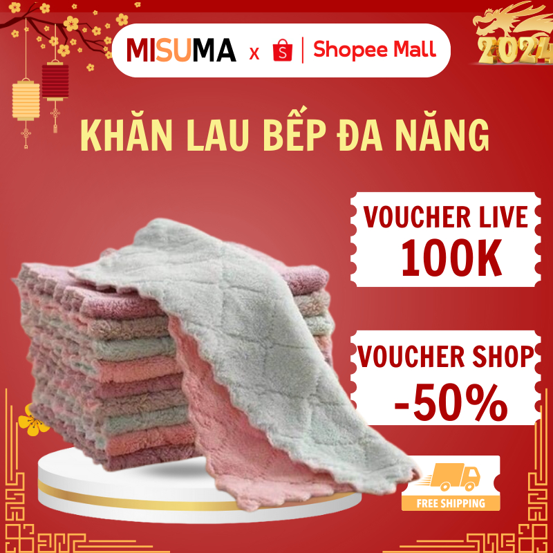 Khăn Lau Bếp Đa Năng MISUMA Màu Xanh Mềm Mại Thấm Hút Nước Cực Tốt