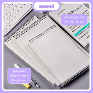 Sổ còng lật dọc A4 A5 B5 A6 gáy lò xo Ghi Chép Chất Lượng Cao bìa nhựa trong suốt HAPPI
