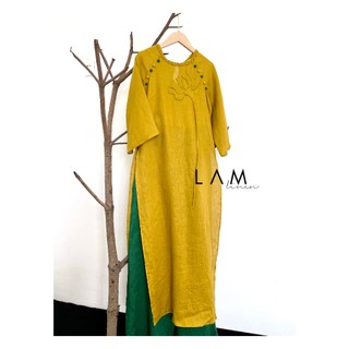 Áo dài Tết- Áo dài suông rộng đắp hoa thủ công - chất Linen premium