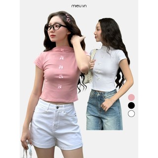 Áo thun nữ baby tee đính nơ tay nhí MIEU - KN08