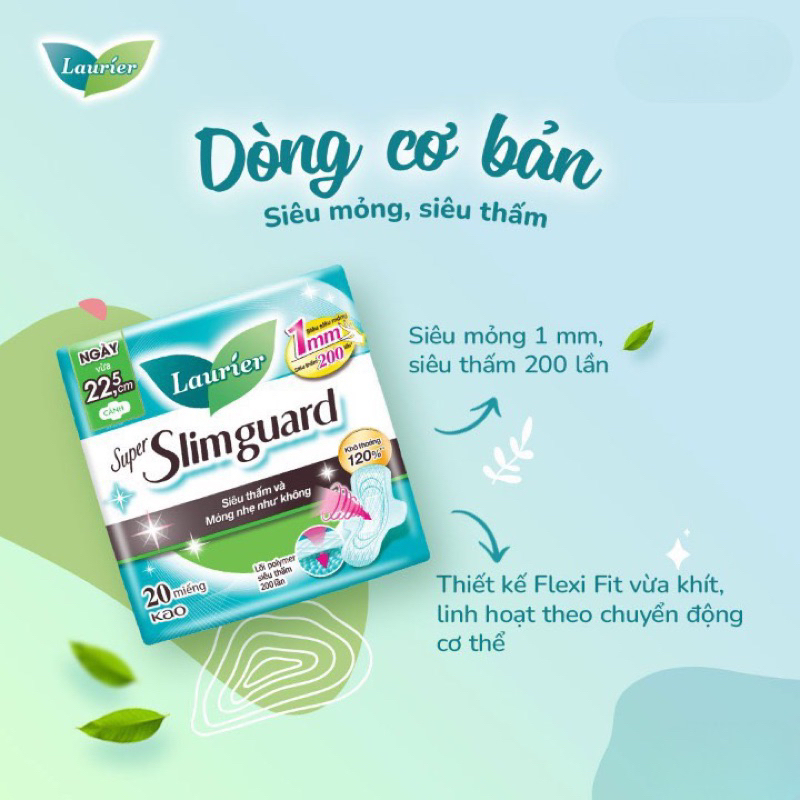 COMBO 3g BĂNG VỆ SINH LAURIER SLIMGUARD 1mm 22.5cm 20 miếng