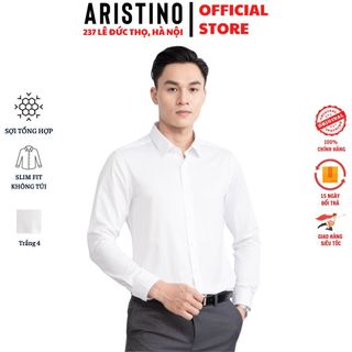áo sơ mi nam tay dài Aristino somi trắng công sở kiểu dáng suông ôm tà lượn không túi vải sợi sồi cao cấp ALSR38