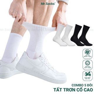 Combo 5 đôi tất trơn cổ cao nam nữ Mr.Socks chất liệu cotton cao cấp, có mặt lưới thoáng khí khử mùi -KLB-TRONCAO-CB5