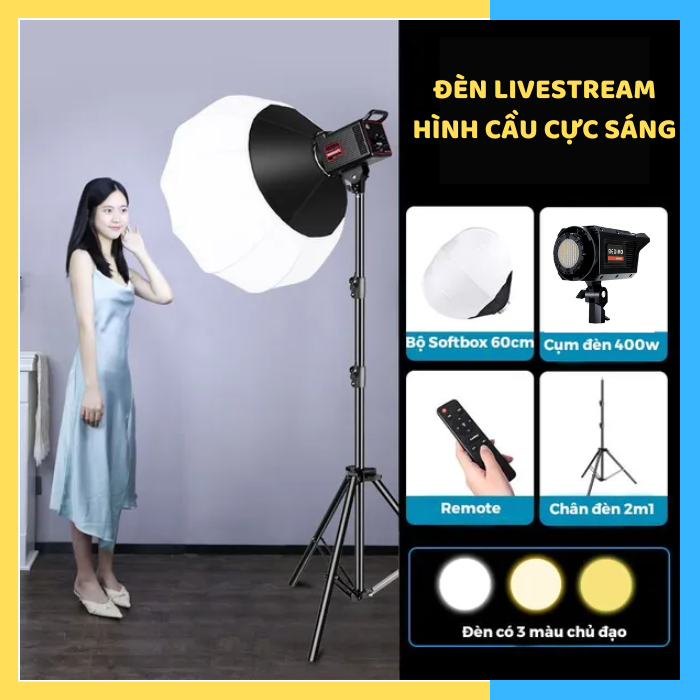 Bộ Đèn LIVESTREAM Bediro BD-400S Hình Cầu Công Suất Cực Lớn