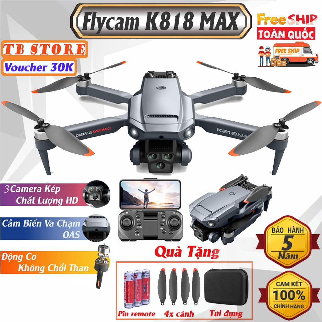 Flycam mini K818 động cơ không chổi than - 3 camera quay phim chụp ảnh, Plycam điều khiển từ xa có cảm biến va chạm | BigBuy360 - bigbuy360.vn