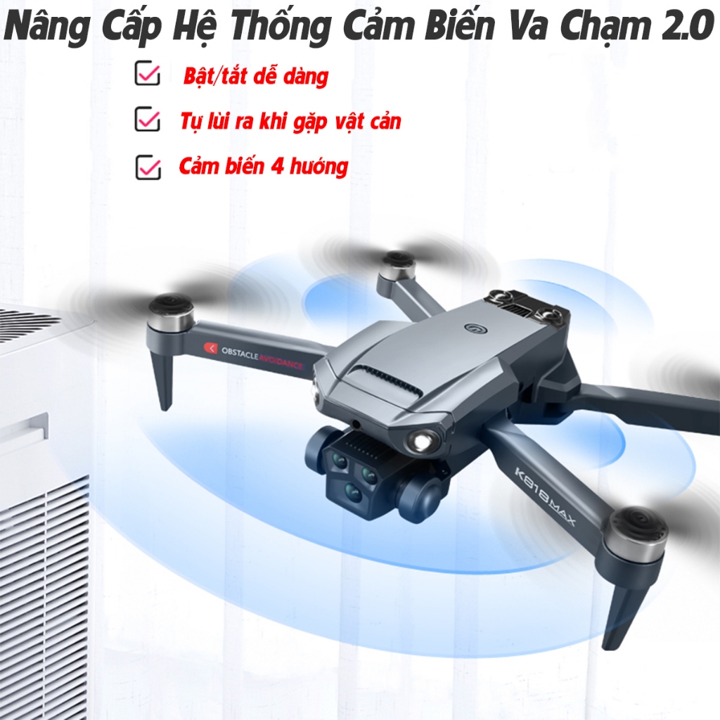 Flycam mini K818 động cơ không chổi than - 3 camera quay phim chụp ảnh, Plycam điều khiển từ xa có cảm biến va chạm | BigBuy360 - bigbuy360.vn