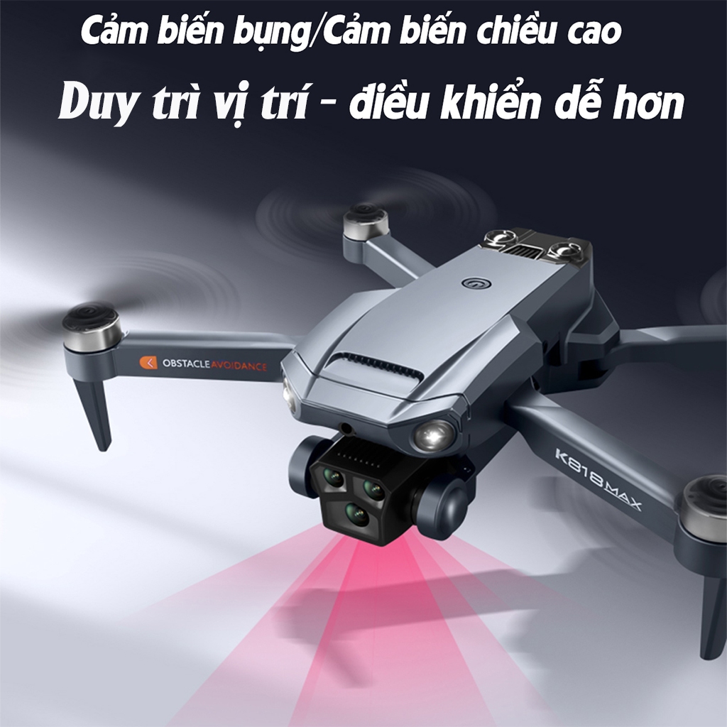 Flycam mini K818 động cơ không chổi than - 3 camera quay phim chụp ảnh, Plycam điều khiển từ xa có cảm biến va chạm | BigBuy360 - bigbuy360.vn