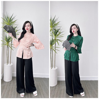 BỘ BÀ BA LỤA TAY LOE NÚT VẢI + QUẦN LỤA