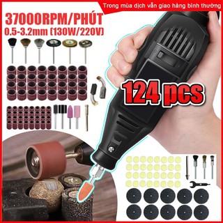 Máy khoan điện mini,máy mài khuôn,máy khoan,cắt,mài mini đa năng,bộ khoan mài khắc bộ 124 món 220v 5 tốc