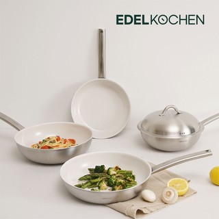 Combo 2 chảo inox Edelkochen Easy Prism - Màu Cream (Chảo chiên 24cm/ Chảo xào 28cm)
