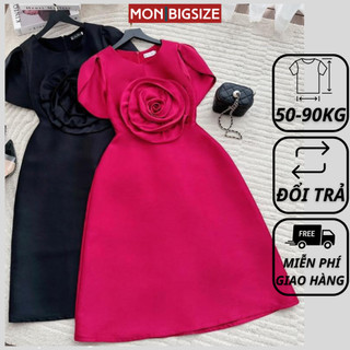 Váy bigsize nữ đầm dự tiệc đi chơi kiểu hoa 3D thiết kế cao cấp chất tafta MON big size 50 - 90kg
