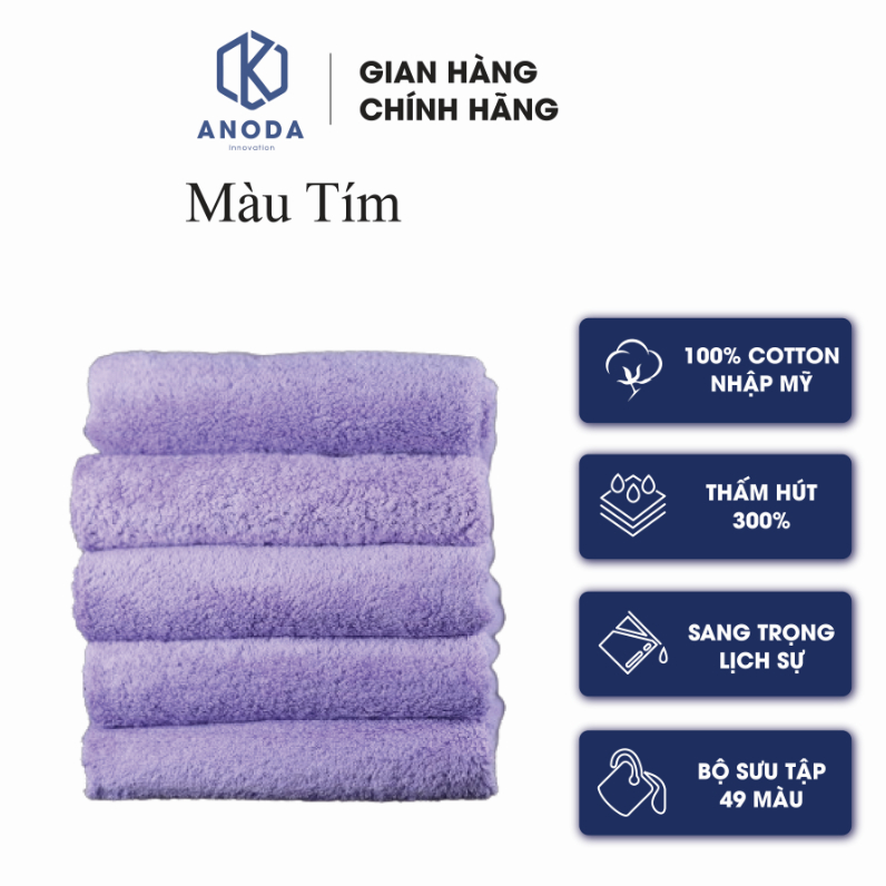 5 Cái Khăn Tắm Cao Cấp Anoda Màu Tím -Vua Khăn Dùng Cho Gia Đình 100% Cotton sợi chải kỹ Thấm Hút Không Ra Màu- 40x80cm