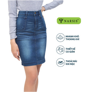 Chân váy bò nữ NARSIS thiết kế tối giản màu xanh dương túi vuông trẻ trung B8004