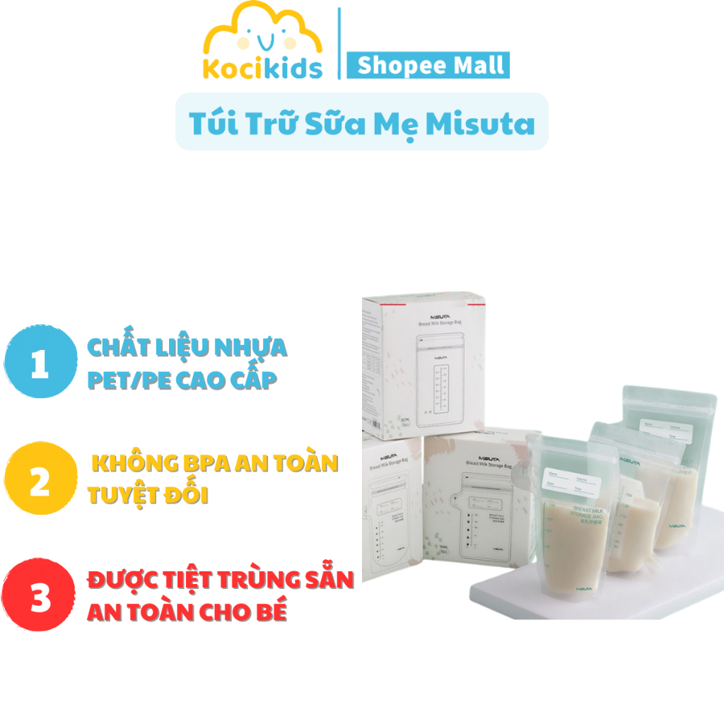 Túi trữ sữa Misuta 150ml, 200ml, hộp 30 cái