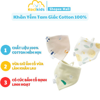 Khăn yếm tam giác Cotton 100% có cúc bấm tiện lợi họa tiết nghộ nghĩnh, dễ thương (Khăn yếm tam giác cho bé)