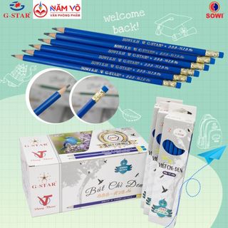Hộp 12 cây bút chì đen / viết chì vỏ nhựa / bút chì vỏ nhựa hb / h2b g-star / gstar bbb, có gôm, vỏ màu xanh