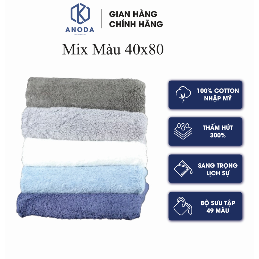3 cái Khăn 40x80cm Trọng lượng 170gr 100% Cotton Cao Cấp Sợi chải kỹ  Anoda