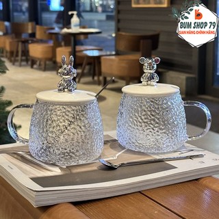 Ly thuỷ tinh uống trà 320ml hình gấu ngộ nghĩnh, Cốc thuỷ tinh có nắp thiết kế sang trọng chịu nhiệt tốt