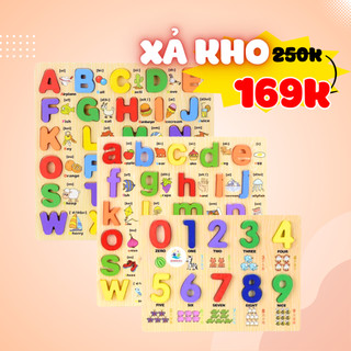 Bộ 3 Bảng Chữ Cái In Thường In Hoa Và Số Học Nổi Song Ngữ Bằng Gỗ Cao Cấp An Toàn