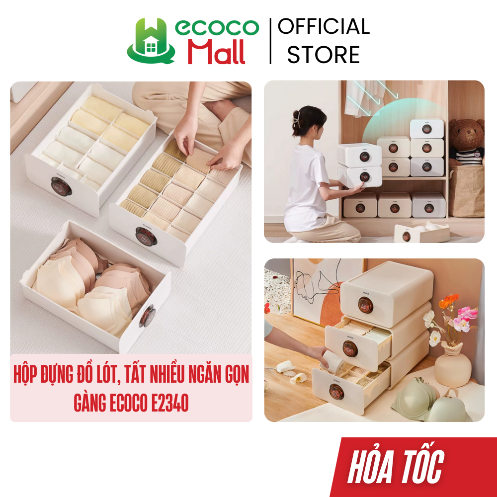 Hộp đựng đồ lót, tất ECOCO nhiều ngăn tặng kèm túi thơm, sắp xếp tủ đồ gọn gàng thông minh E2340
