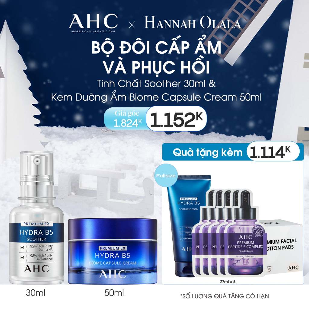 [Hannah x AHC] Combo Cấp Ẩm Và Phục Hồi Ex Hydra B5 Tinh Chất Soother 30ml Và Kem Dưỡng Ẩm Biome Capsule Cream 50ml