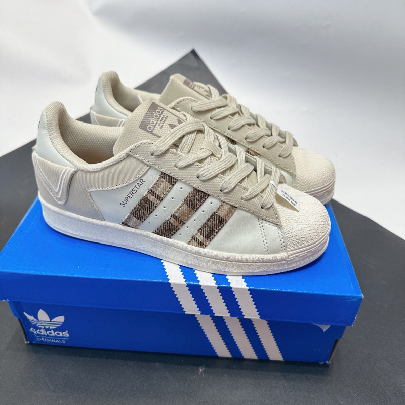 Giày adidas superstar sò cúc vải nâu bản cao cấp có sẵn full phụ kiện