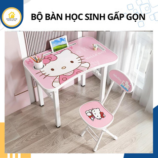 Bộ bàn ghế học sinh gấp gọn-bàn học thông kinh gấp gọn in hình siêu đáng yêu dành cho bé lớp 1, lớp 2