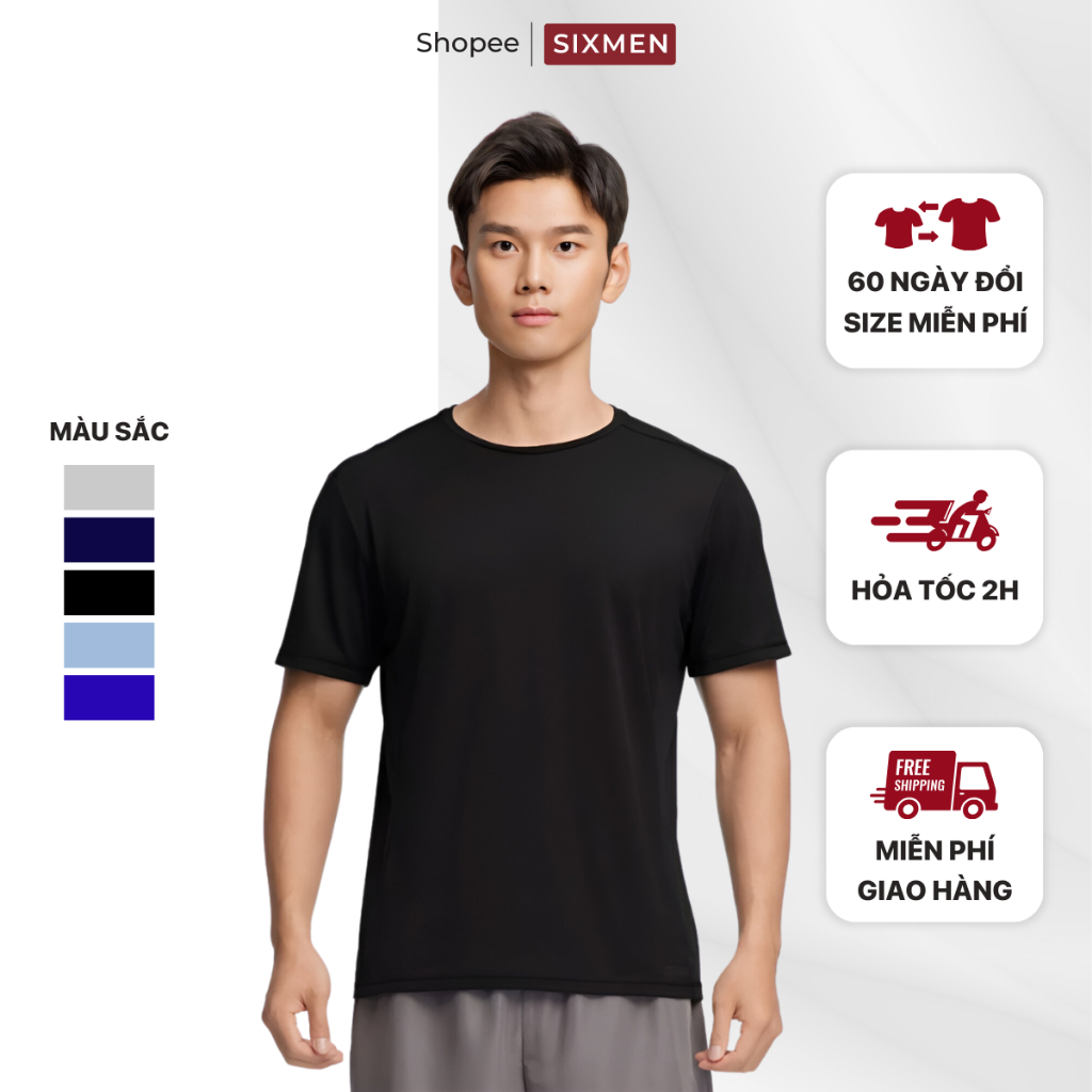 Áo thun thể thao cao cấp SIXMEN - Màu Đen - Thoáng mát, thấm hút, chống nhăn, thoải mái