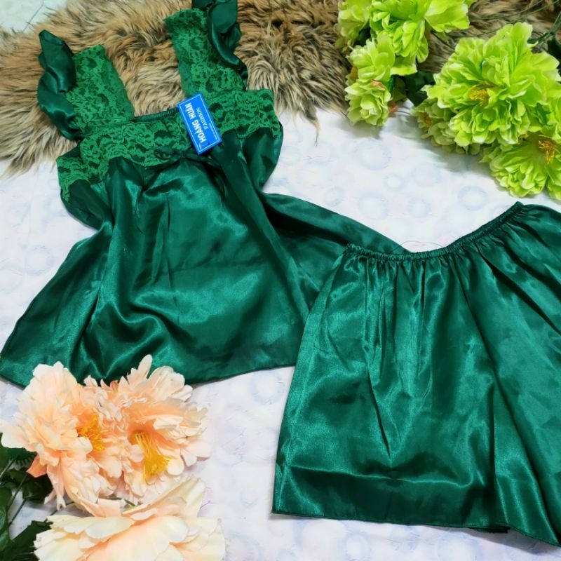 Bộ quần đùi áo tay nhí phối ren, vải phi bóng, phom 40kg đến 55kg