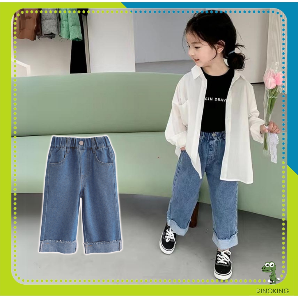 Quần bò xuông bé gái DINOKING Quần jean ống rộng cho bé gái phong cách Hàn Quốc trẻ em 2 - 8 tuổi QD