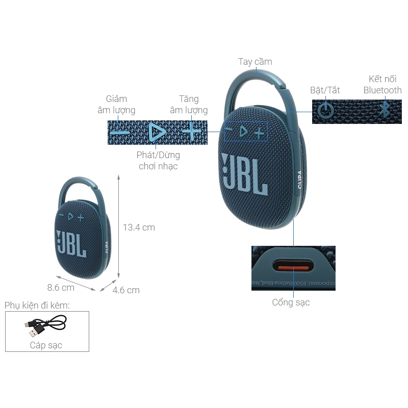Loa Bluetooth Không Dây JBL Clip 4 Nhỏ Gọn Tiện Lợi Chống Nước IP67 - Chơi Nhạc 10H - Bluetooth 5.1 - Bảo Hành 2 Năm | BigBuy360 - bigbuy360.vn