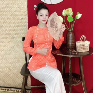 GẤM BÀ BA CỔ TRÒN Bigsize Trang phục truyền thống,Bộ quần áo Phật tử, đồ lam đi chùa mẫu nữ vải gấm