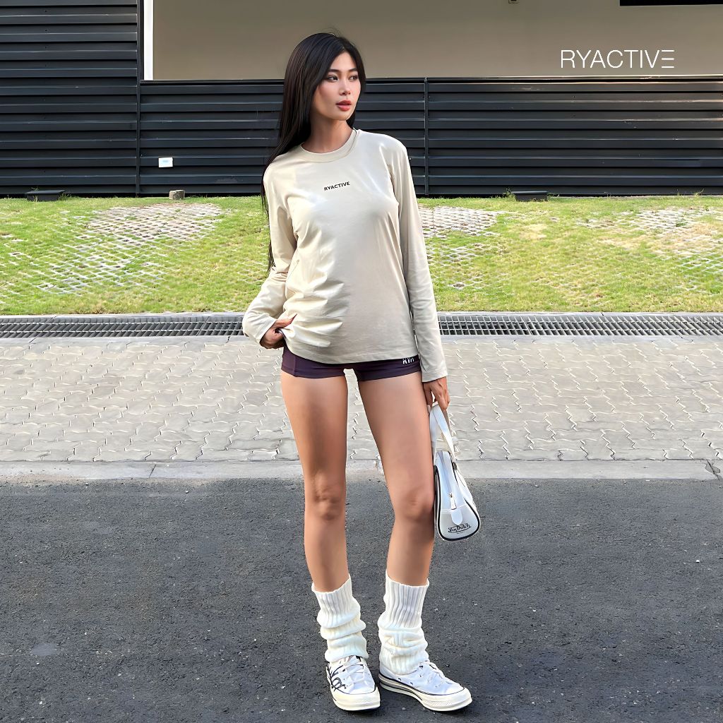 Áo thun tay dài RYACTIVE - BASIC LONGSLEEVES TEE Màu Beige Nhạt