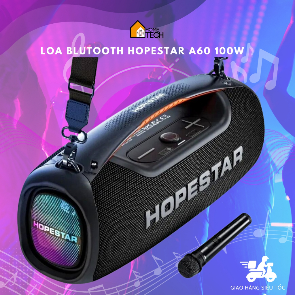 LOA BLUETOOTH HOPESTAR A60 - 100W kèm micoro không dây, super bass, chống nước IPX6, TWS, Đèn LED RGB