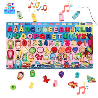  Đồ chơi phát triển trí tuệ bằng gỗ 7 trong 1 Bảng học chữ số đếm câu cá cho bé có tiếng Việt 