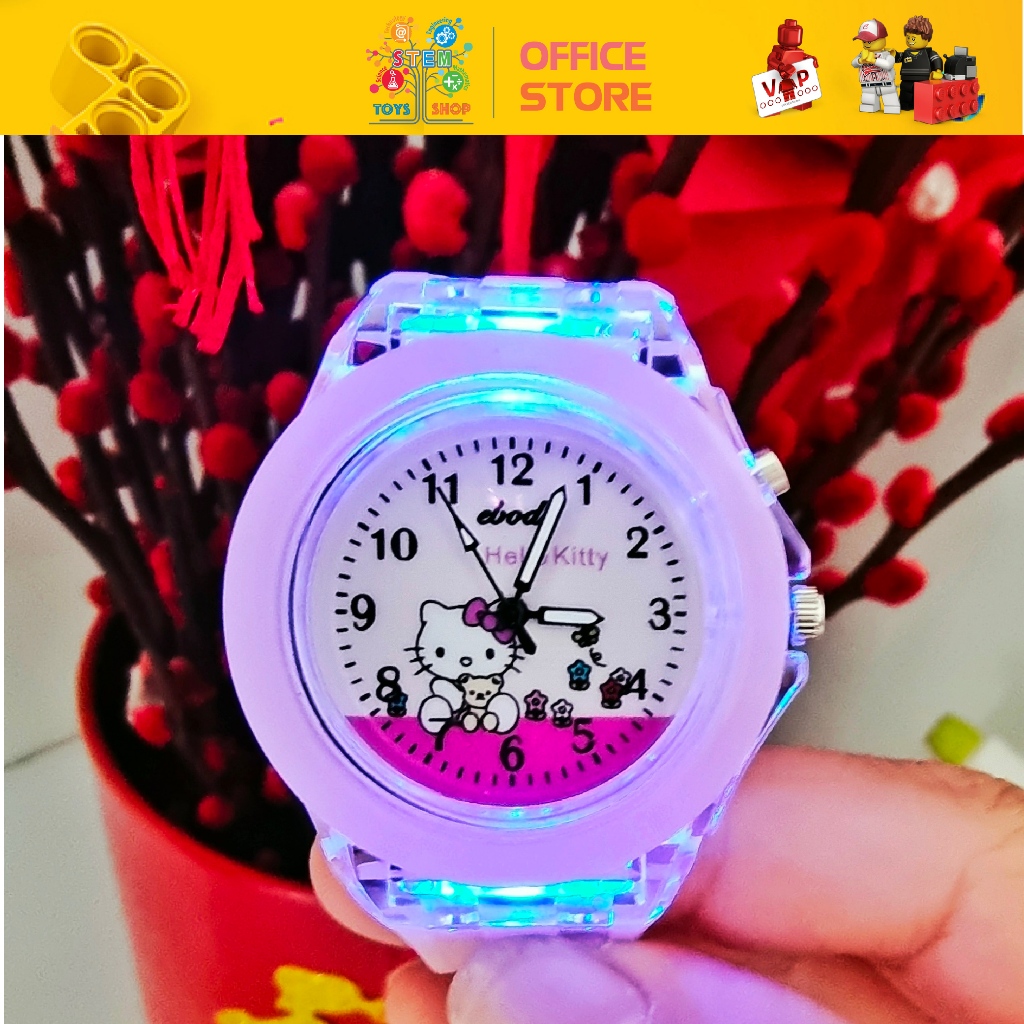 Đồng Hồ Hello Kitty Dây Đeo Silicon Cho Bé Trai Bé Gái - Có Đèn Phát Sáng