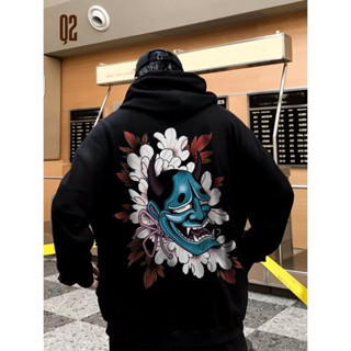  Áo Hoodie Dáng Rộng Dài Tay Có Túi In Hình Mặt Quỷ Thời Trang Đường Phố Phong Cách Hàn Quốc 
