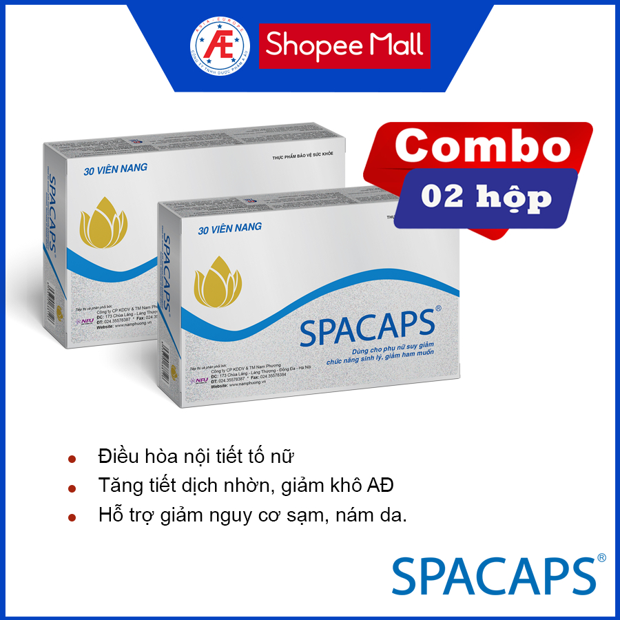 Spacaps hỗ trợ cải thiện khô âm đạo, giảm ham muốn, giảm nguy cơ sạm da, nám da, giúp bổ huyết, tăng nội tiết tố nữ.