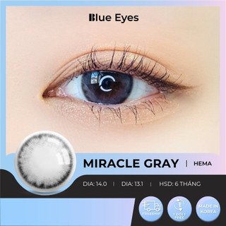 Kính áp tròng Miracle Gray Blue Eyes, dòng lens cận sử dụng sáu tháng, giãn tròng vừa, màu xám tây pha lê MIR-GR
