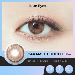 Kính áp tròng Caramel Choco Blue Eyes, dòng lens cận sử dụng sáu tháng, giãn tròng vừa, màu nâu đỏ tía CAR-CH