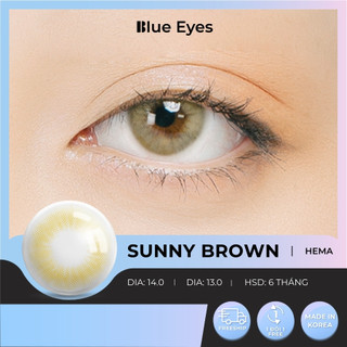 Kính áp tròng Sunny Brown Blue Eyes, dòng lens cận sử dụng sáu tháng, không giãn tròng, màu nâu rêu SUN-BR