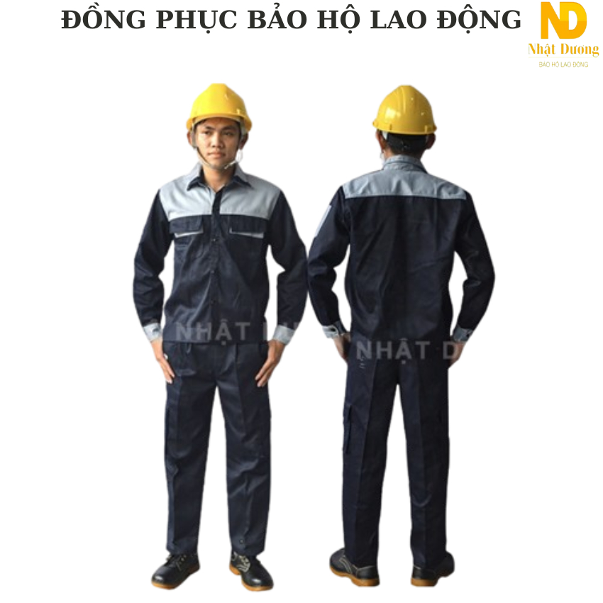 Quần áo bảo hộ lao động nam nữ túi hộp, Đồ bảo hộ lao động Nhật Dương vải kaki 3/1 màu tím than thoáng mát M18