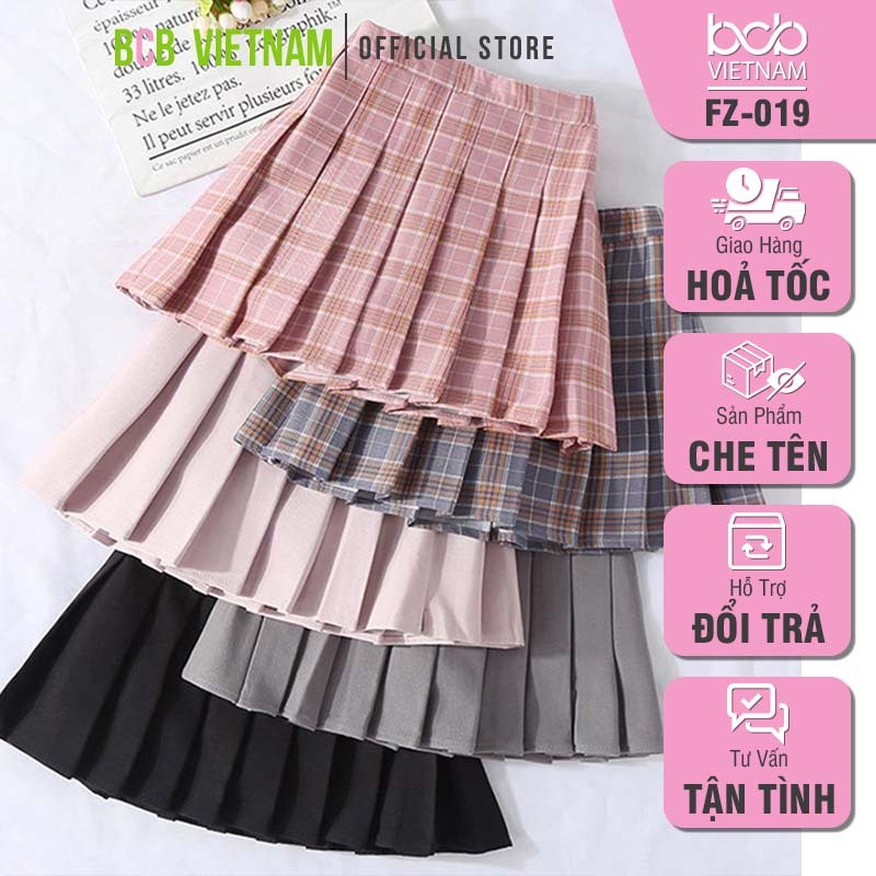Chân Váy Xếp Li Hoạ Tiết Sọc Caro Phong Cách Nữ Sinh Hàn Quốc Cosplay Nanno Trend 2021 FZ-019