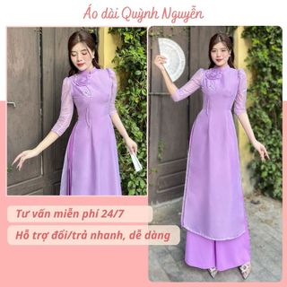 Áo dài cách tân, áo dài tím cà voan tơ 4 tà áo dài nữ trẻ trung áo dài Quỳnh Nguyễn MÃ TK103