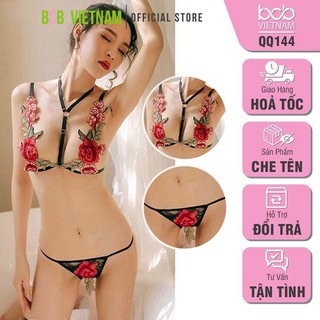 Bộ Đồ Lót Sexy Lọt Khe Thêu Hoa Hồng QQ144