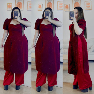 Áo dài nhung đỏ lấp lánh