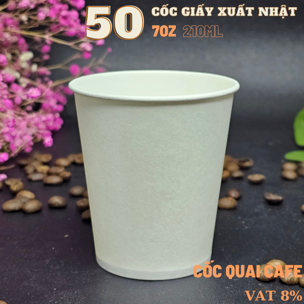 Combo 50 cốc giấy màu trắng 210ml - 7OZ ( HÀNG B), Ly giấy dùng 1 lần 50pcs / 1 túi, cho nhân viên văn phòng, bệnh viện.