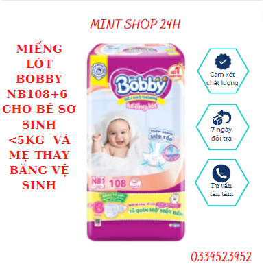 (lấy voucher tại live ) Miếng lót bobby Nb108+6 tã quần mở 1 bên giành cho bé sơ sinh và mẹ dùng thay thế băng vệ sinh